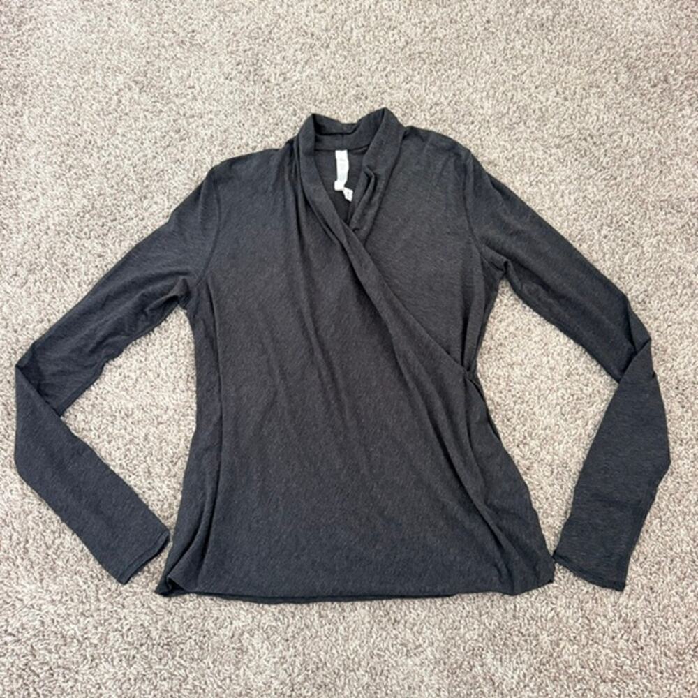 Lululemon‎ Radiant Long Sleeve Wrap Top Women's 6 Heathered Black Soft Drape